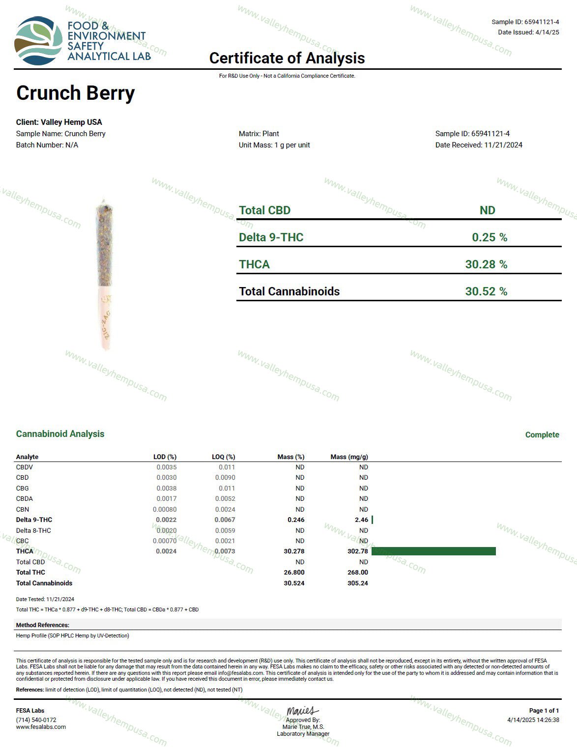 THCA CLASSIC PREROLL CRUNCH BERRY - VALLEY HEMP