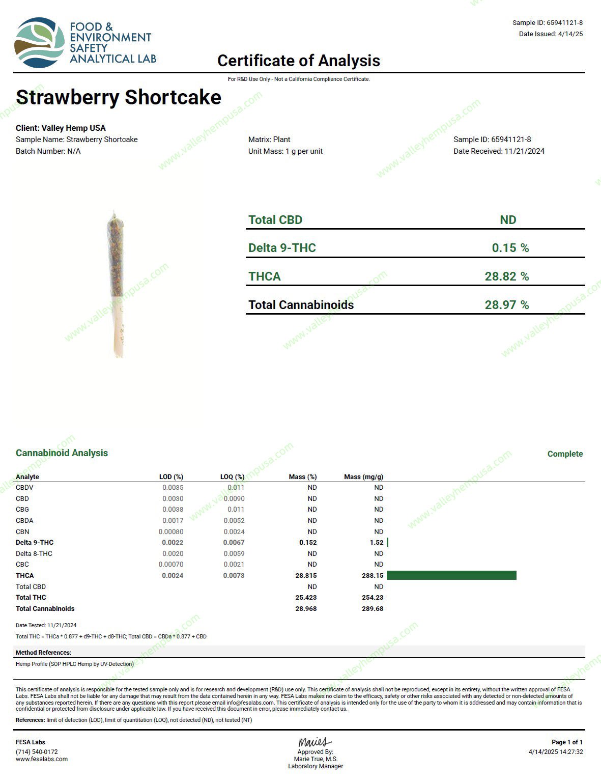 THCA CLASSIC PREROLL STRAWBERRY SHORTCAKE - VALLEY HEMP