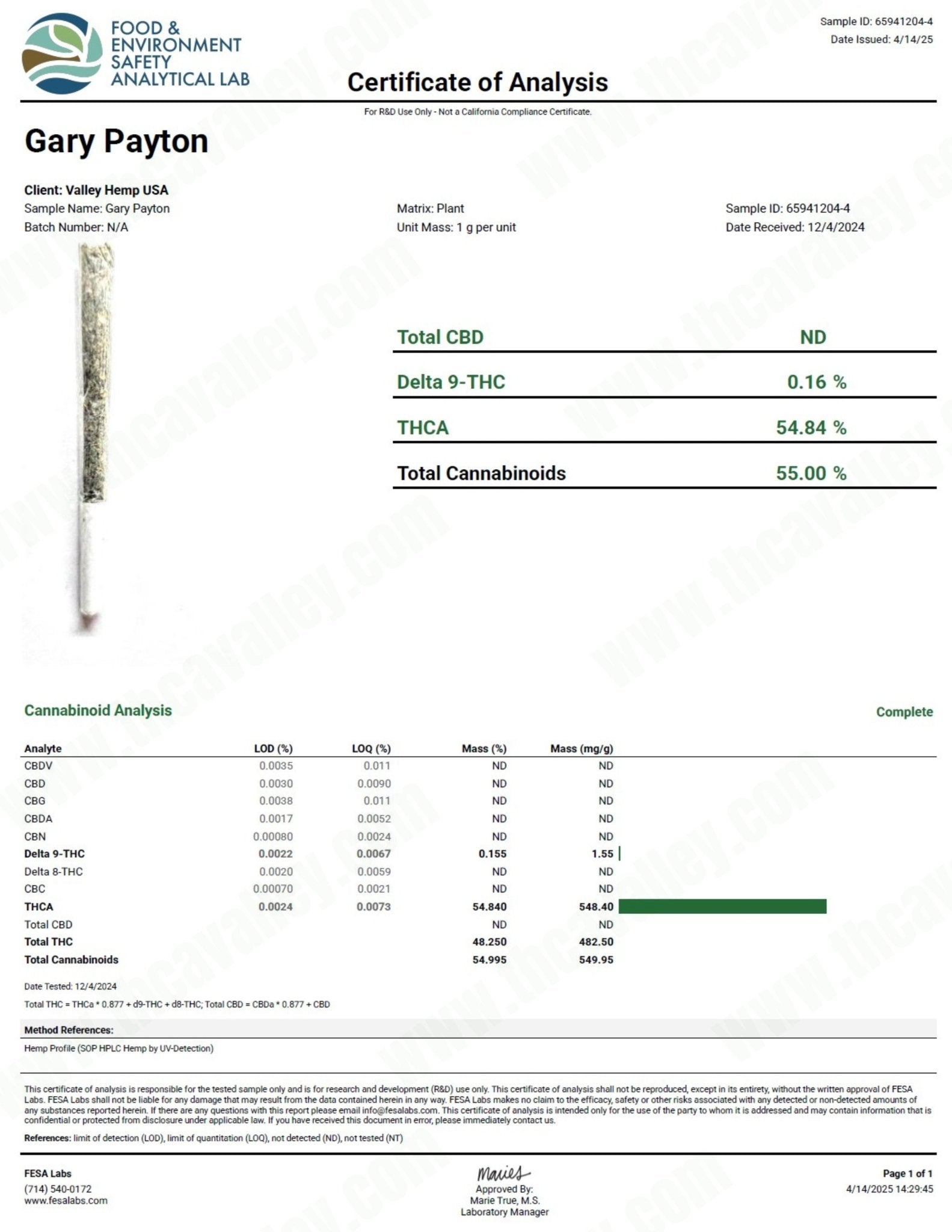 THCa Half & Half Preroll - Gary Payton - Valley Hemp