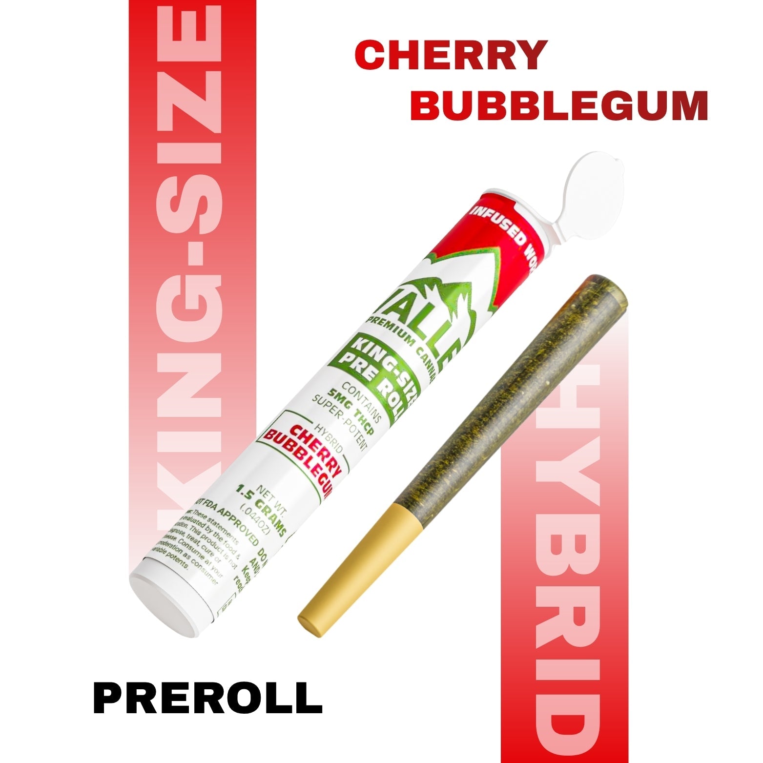 King Size Pre - roll Cherry Bubblegum - Valley Hemp