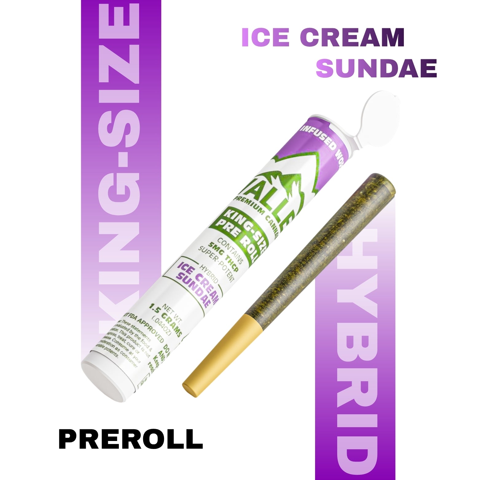 King Size Pre - roll Ice Cream Sundae - Valley Hemp