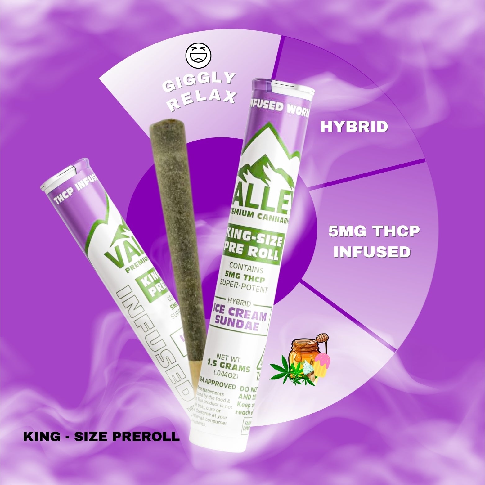 King Size Pre - roll Ice Cream Sundae - Valley Hemp