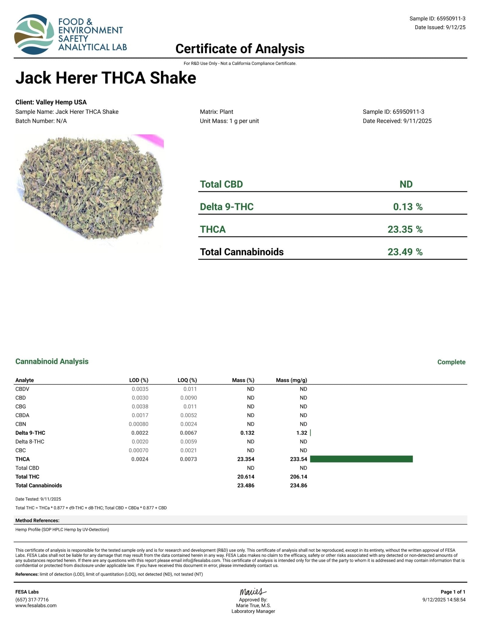 NO 3. Jack Herer THCa Indoor Trim Wholesale - Valley Hemp