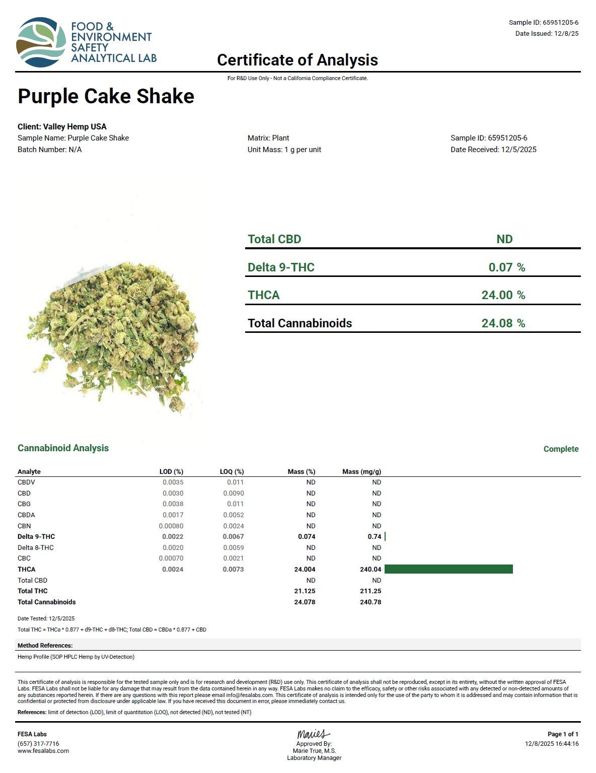 No 6. Purple Cake THCa Shake (Wholesale) - Valley Hemp
