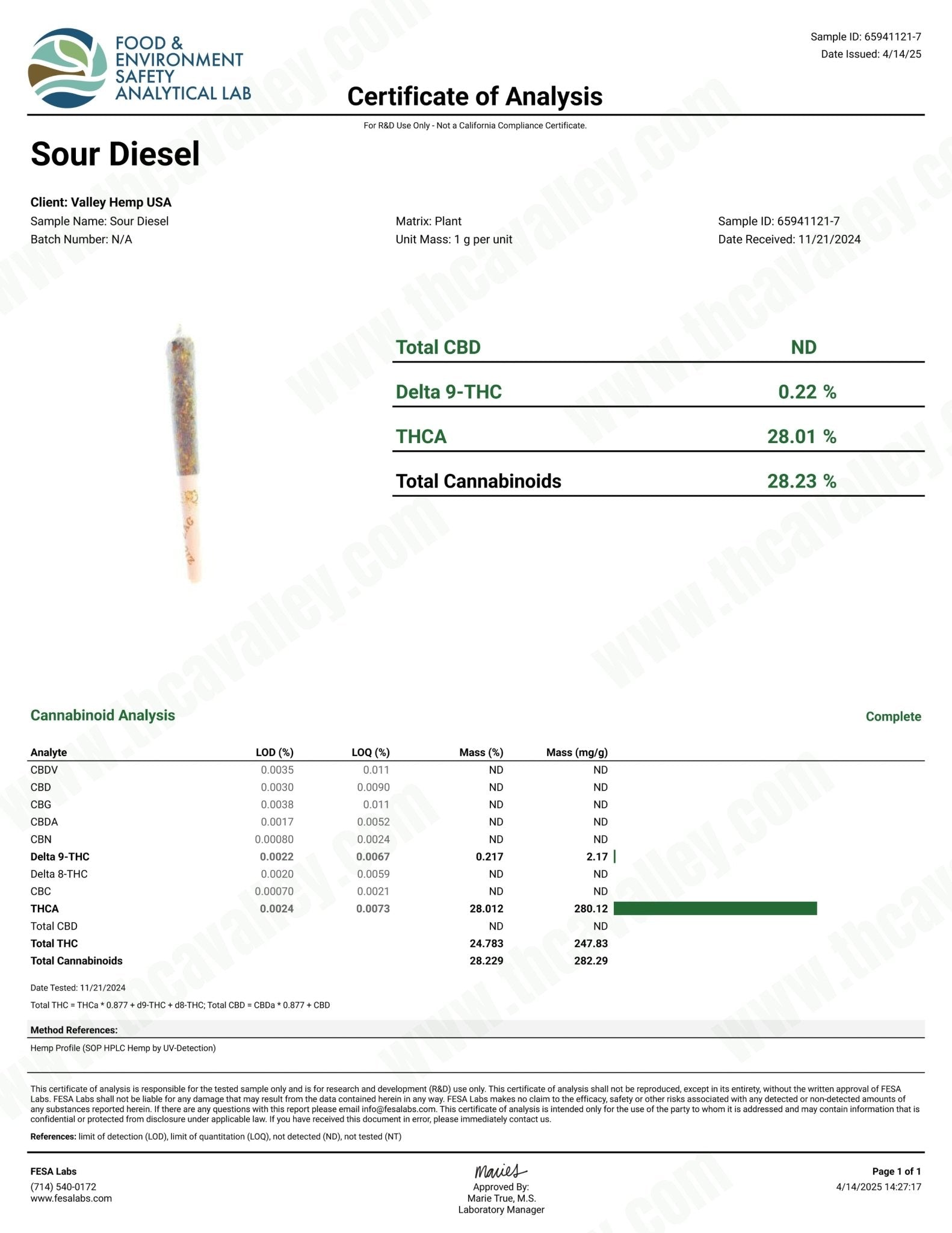 THCa Classic Preroll Sour Diesel - Valley Hemp