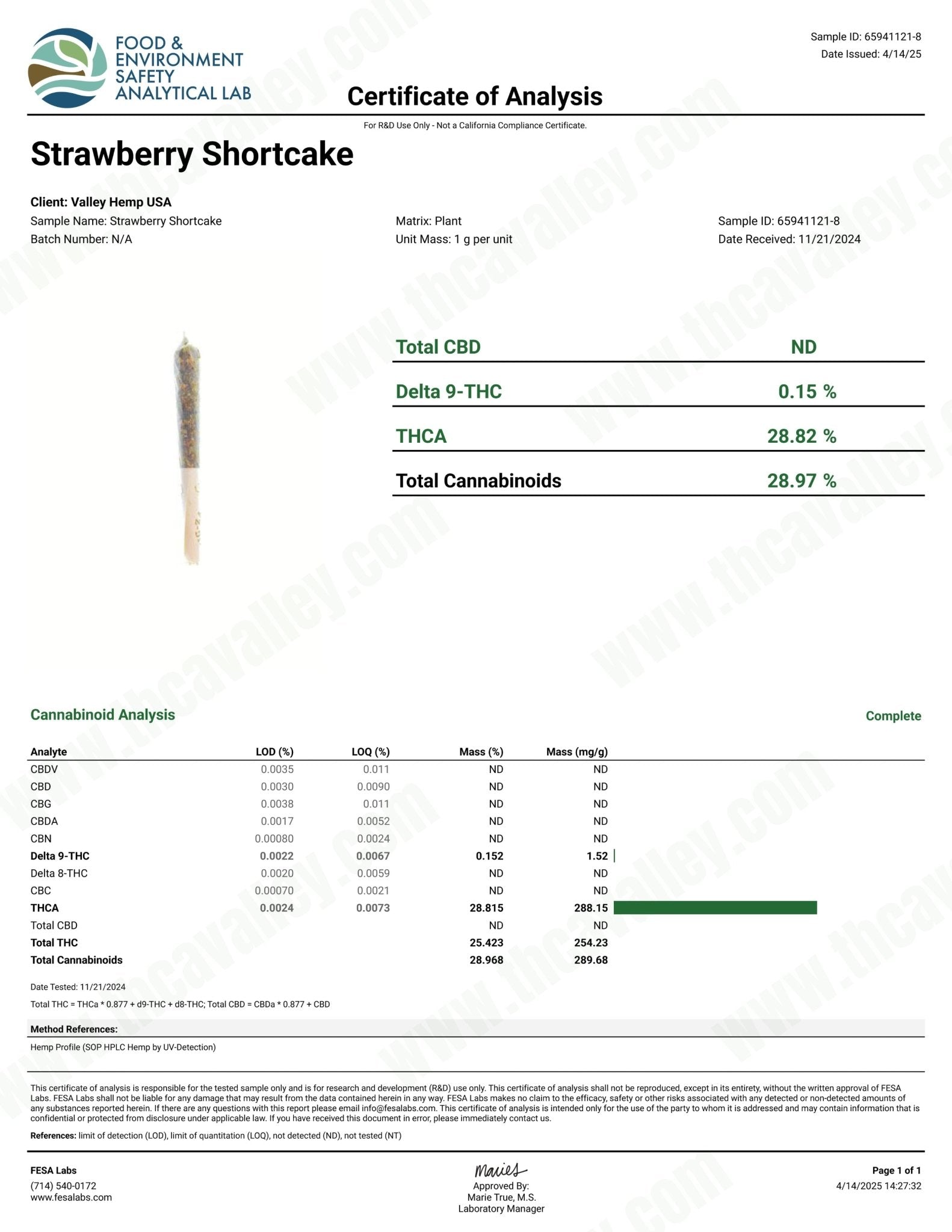 THCa Classic Preroll Strawberry Shortcake - Valley Hemp