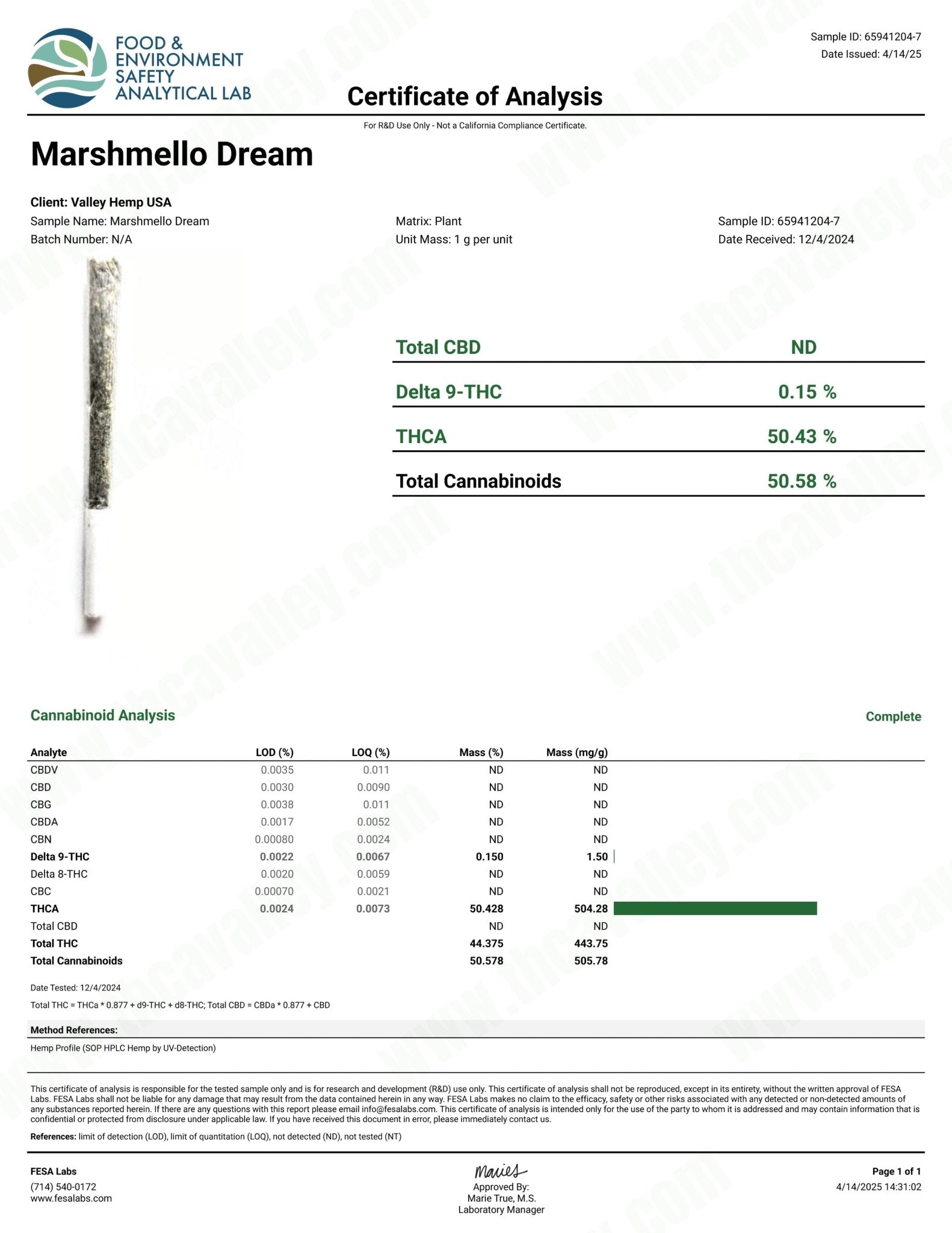 THCa Half & Half Preroll - Marshmello Deram - Valley Hemp